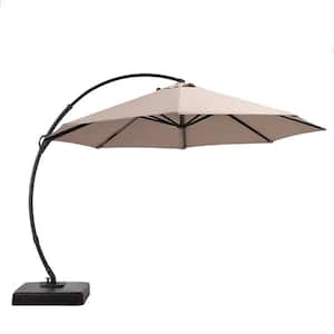 11 ft. Aluminum Luxury Large Cantilever Curvy Patio Umbrella with Pedal and Base in Khaki