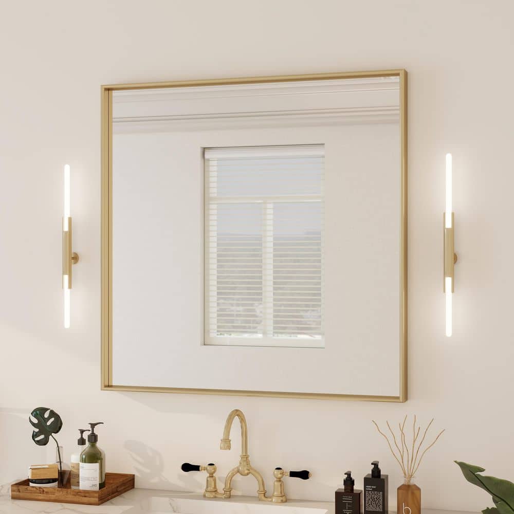 36 in. H x 36 in. W Rectangular Aluminum Framed Wall Bathroom Vanity Mirror in Gold price history on PriceWatchPro