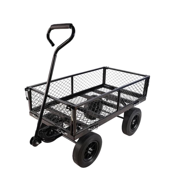 Boosicavelly 4.86 cu. ft. Black Metal Frame Tools Cart Wagon Cart Garden Cart Trucks