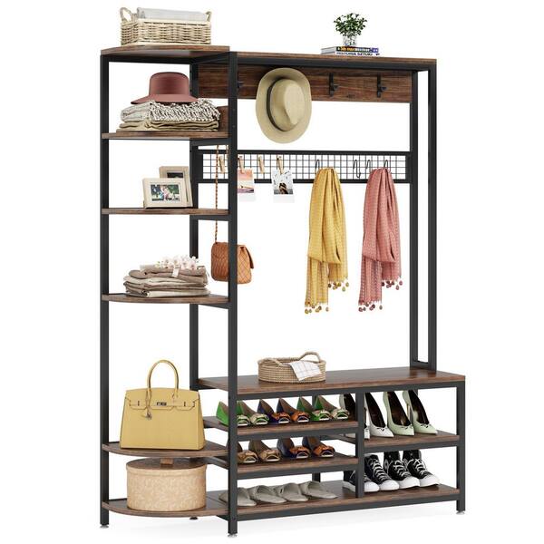 BYBLIGHT Carmalita Brown 69.29 in. Industrial Hall Tree Entryway Coat Rack  with Shoe Storage Shelf and Hooks BB-C0357GX - The Home Depot