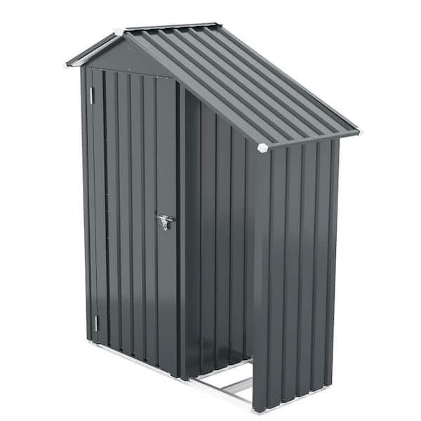 Max 5 ft. W x 2 ft. D Dark Gray Galvanized Metal Outdoor Storage Shed with Lockable Door, Firewood Rack (8.68 sq. ft. )