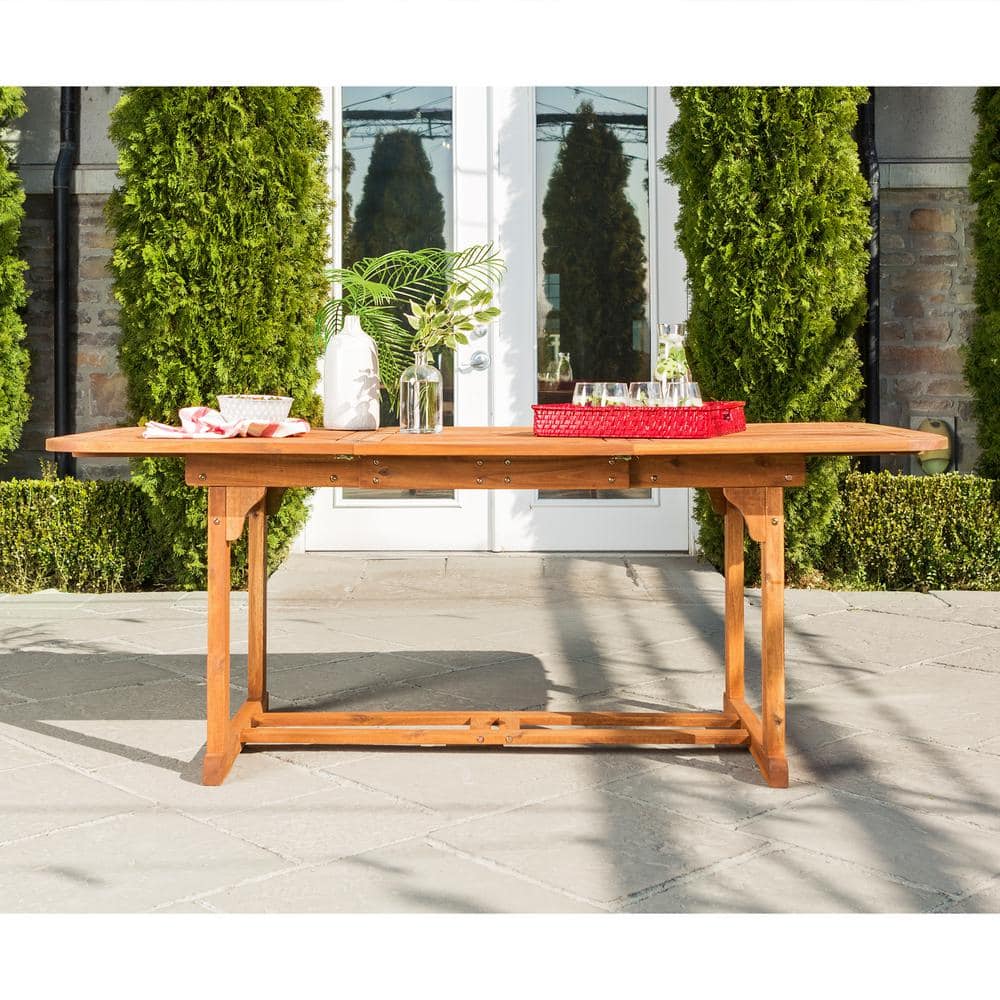 Extendable Acacia Wood Outdoor Dining Table in Natural Brown