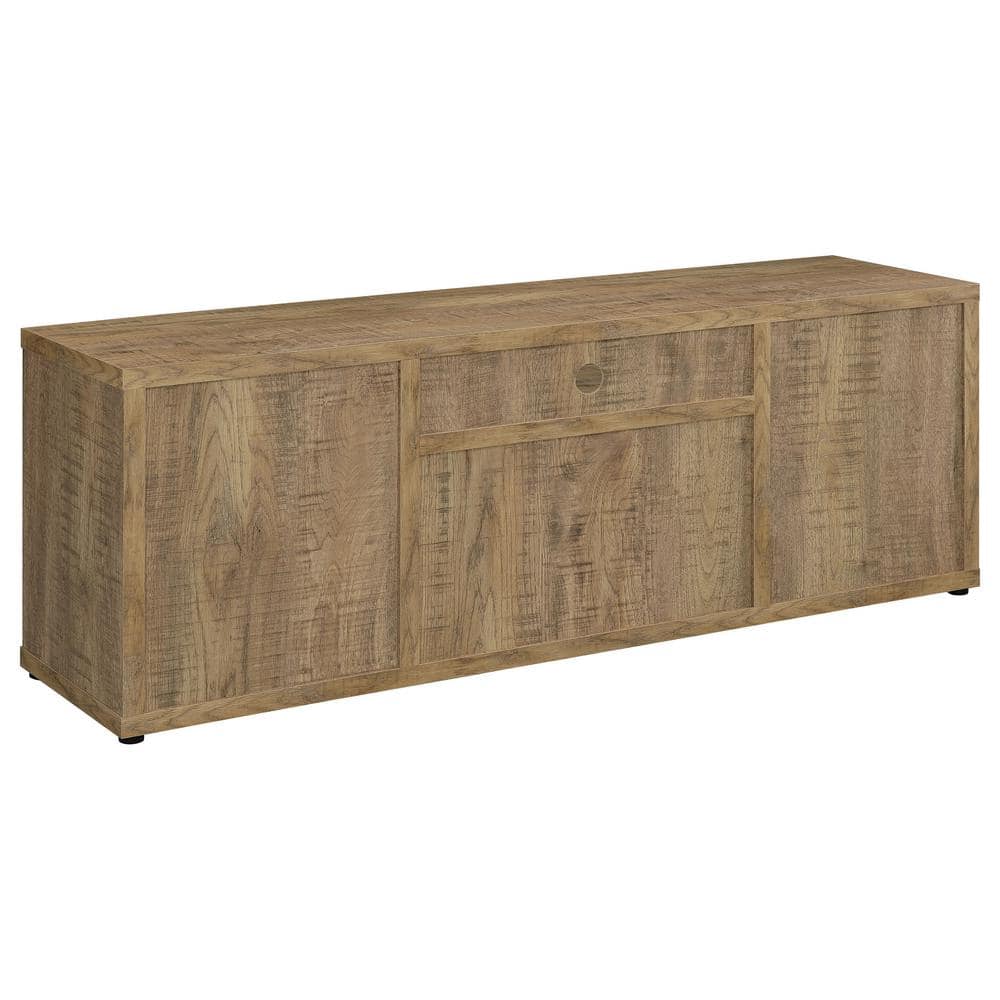 Rustic Brown Mango Wood 4-Door TV Stand with Cabinet