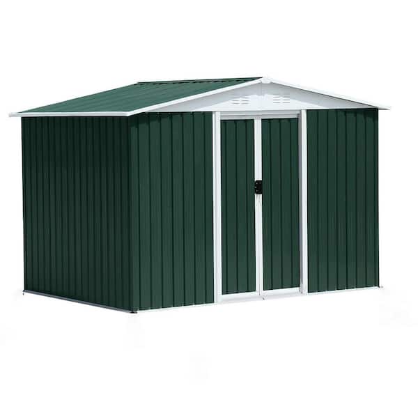 8 ft. W x 6 ft. D Metal Green Outdoor Shed with Door, Vents, Weather Resistan Storage Garden Tool Shed (48 sq. ft.)