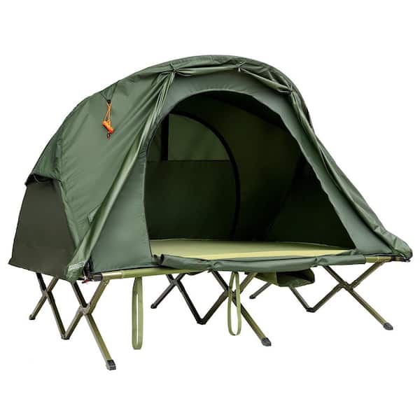HONEY JOY 2-Person Folding Camping Tent Cot Outdoor Elevated Tent w/External Cover Green