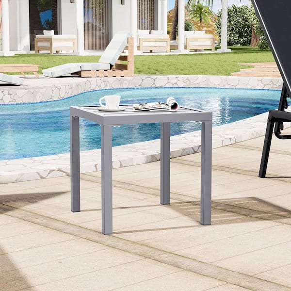Unbranded 15.7 in. Square Metal Patio Outdoor Side Table in Gray (Set of 2)