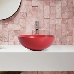 Red Ceramic Countertop Round Bathroom Vessel Sink
