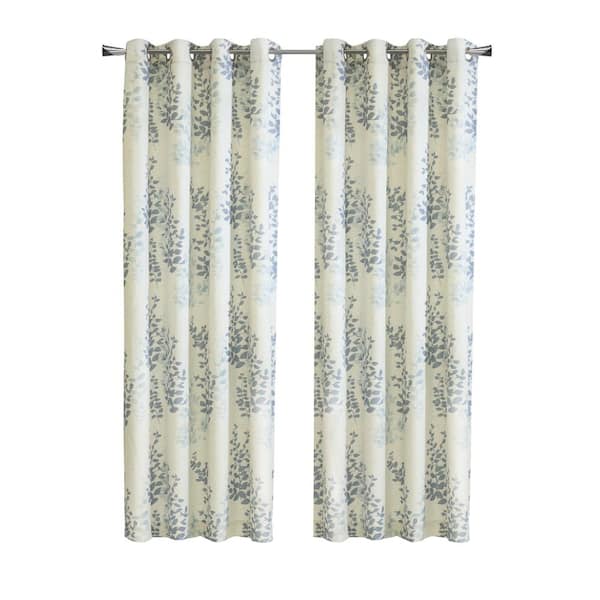 Habitat Lana Blue Polyester Linen Floral 50 in. W x 108 in. L Grommet Indoor Light Filtering Curtain (Single Panel)