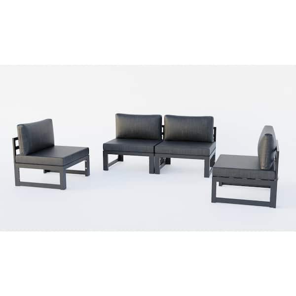 Chelsea 4-Piece Aluminum Outdoor Patio Sectional with Black Cushions
