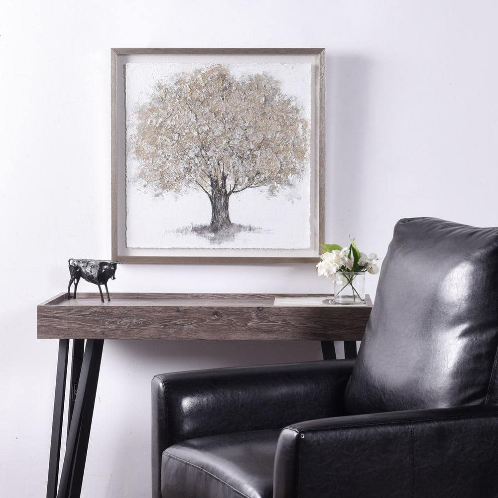 Gold Foliage Shadow Box Wall Art with Silver Frame