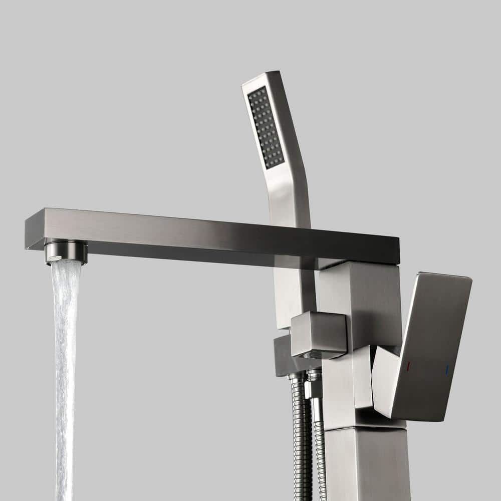 Brushed Nickel Freestanding Tub Filler with Hand Shower