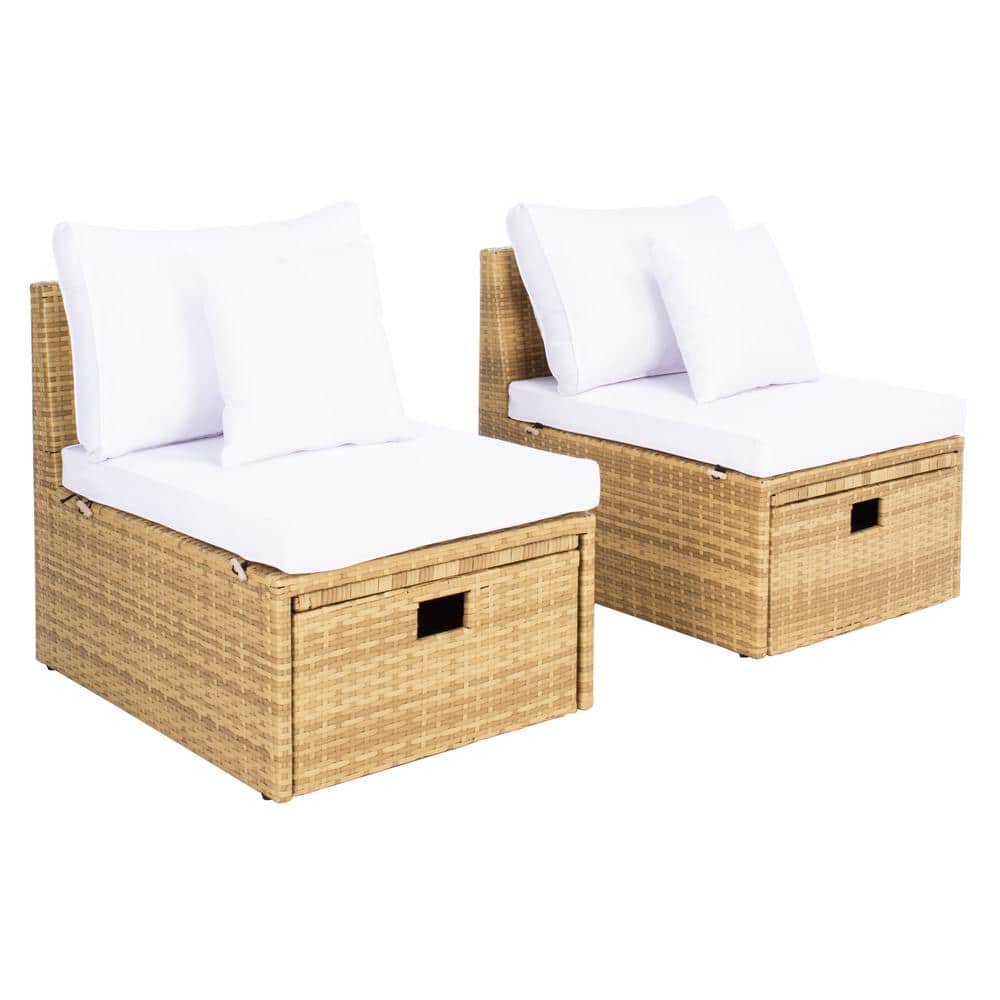 Pramla 3-Person Natural Brown Eucalyptus Outdoor Settee with White Cushions