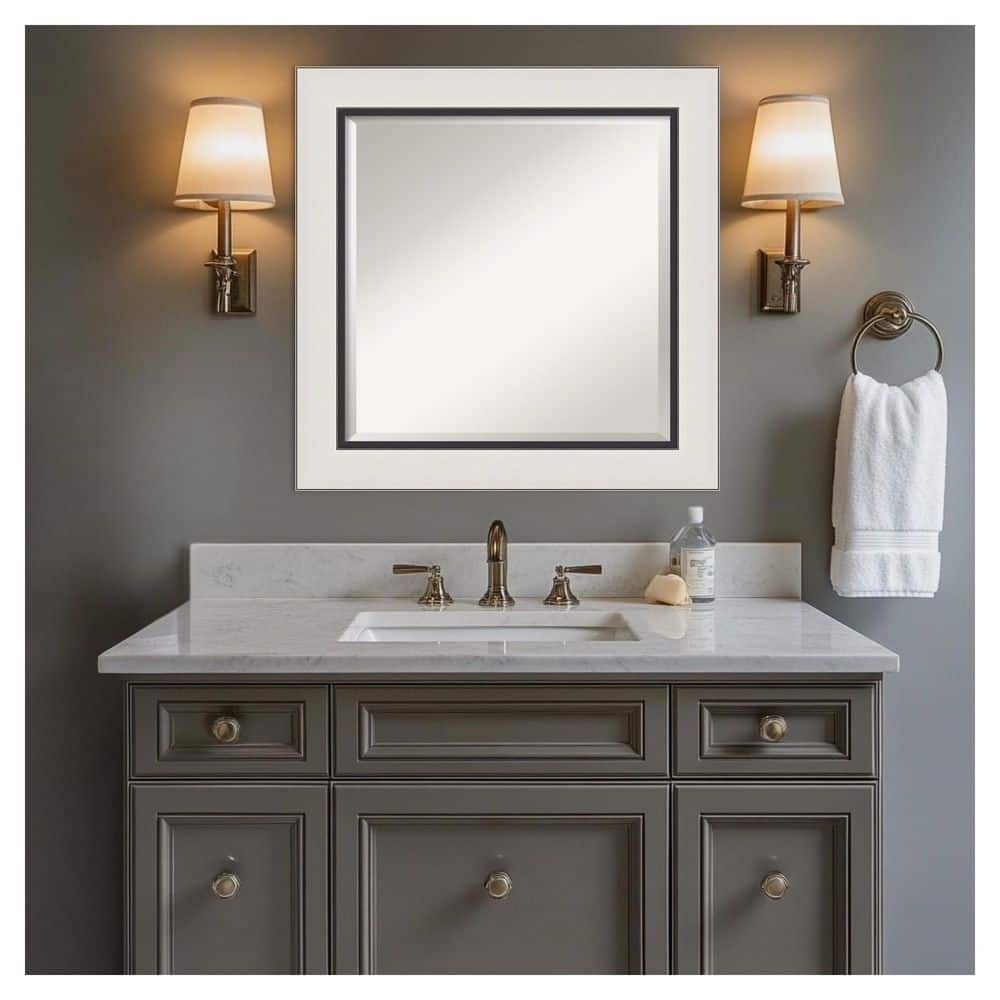 Ellie Silver Black 25.5 in. x 25.5 in. Beveled Modern Square Framed Bathroom Wall Mirror price history on PriceWatchPro