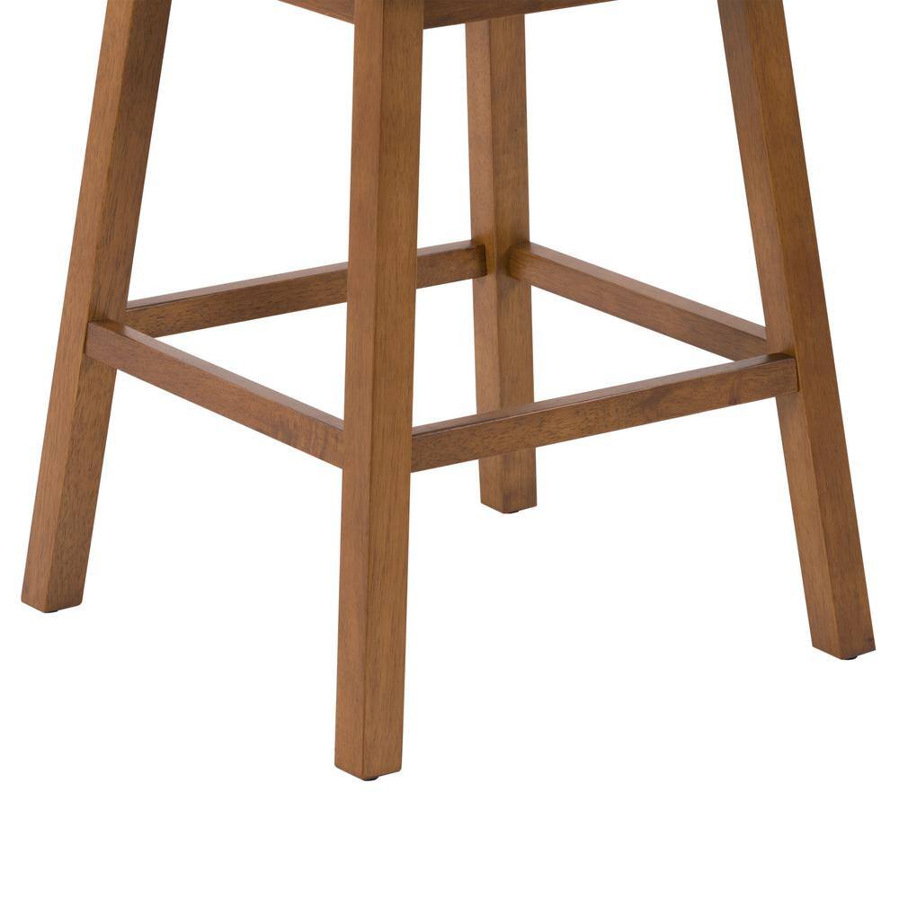 Navy Blue Channel Tufted Fabric Barstools with Wood Legs, Set of 2