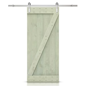 Z Bar Series 30 in. x 84 in. Pre-Assembled Sage Green Stained Wood Interior Sliding Barn Door with Hardware Kit