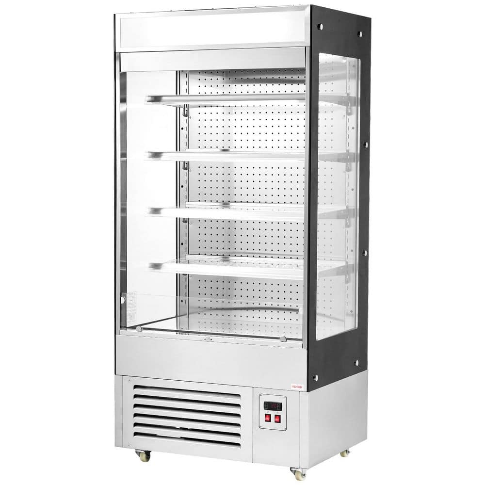 Open Air Merchandiser, 4-Tier Shelving Commercial Refrigerator, Go Display Cooler Refrigerator with Air Curtain, Black