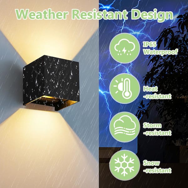 4 in. Matte Black Outdoor Hardwired Wall Sconce 10-Watt 3000K LED Cube Wall Light (2-Pack)