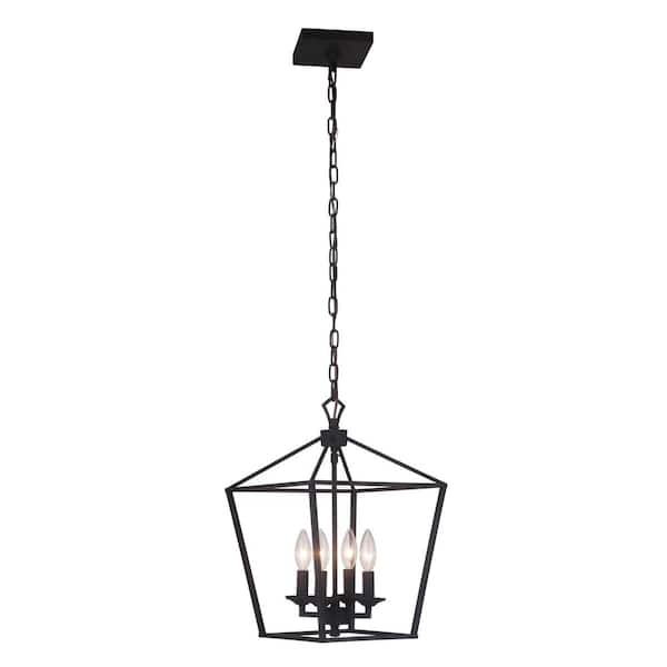 Flynt 60-Watt 4-Light Flat Black Finish Hanging Foyer Kitchen Dining Pendant Light, No Bulbs Included