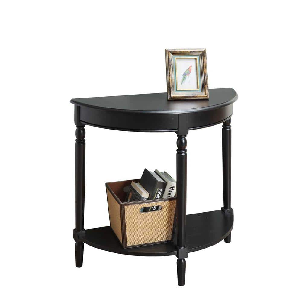 Elegant French Country Black Half-Moon Hall Table with Shelf