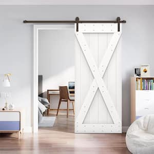 X Series 38 in. x 84 in. White DIY Knotty Pine Wood Interior Sliding Barn Door with Hardware Kit