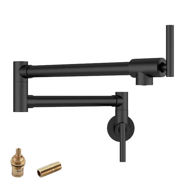 Unbranded Wall Mount Kitchen Faucet Pot Filler Faucet Double-Handle in Matte Black