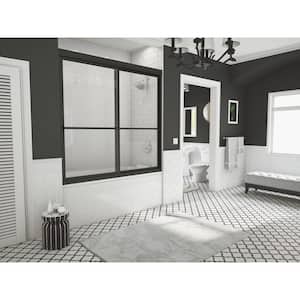 Newport 54 in. to 55.625 in. x 55 in. Framed Sliding Bathtub Door with Towel Bar in Matte Black and Clear Glass