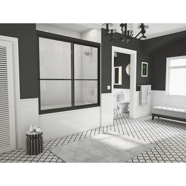Coastal Shower Doors Newport 60 in. to 61.625 in. x 58 in. Framed Sliding Bathtub Door with Towel Bar in Matte Black and Clear Glass