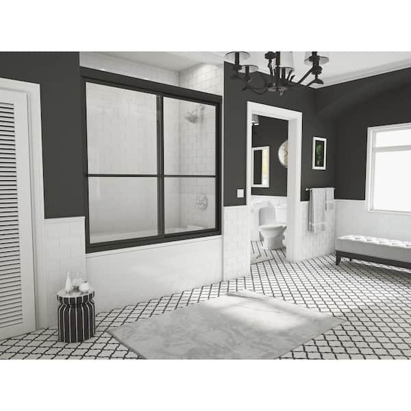 Coastal Shower Doors Newport 66 in. to 67.625 in. x 58 in. Framed Sliding Bathtub Door with Towel Bar in Matte Black and Clear Glass