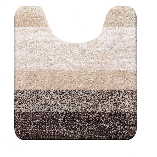 Afoxsos 24 in. x 20 in. Brown Stripe Microfiber Rectangular Contour Bath Rugs