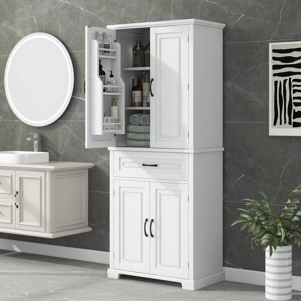 White Bathroom Cabinet 6” x 20.5” x 28” Portable Narrow Bathroom Side Storage  Cabinet