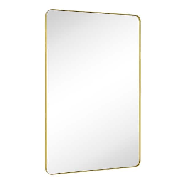 TEHOME Kengston 30 in. W x 48 in. H Rectangular Stainless Steel Framed Wall Mounted Bathroom Vanity Mirror in Brushed Gold