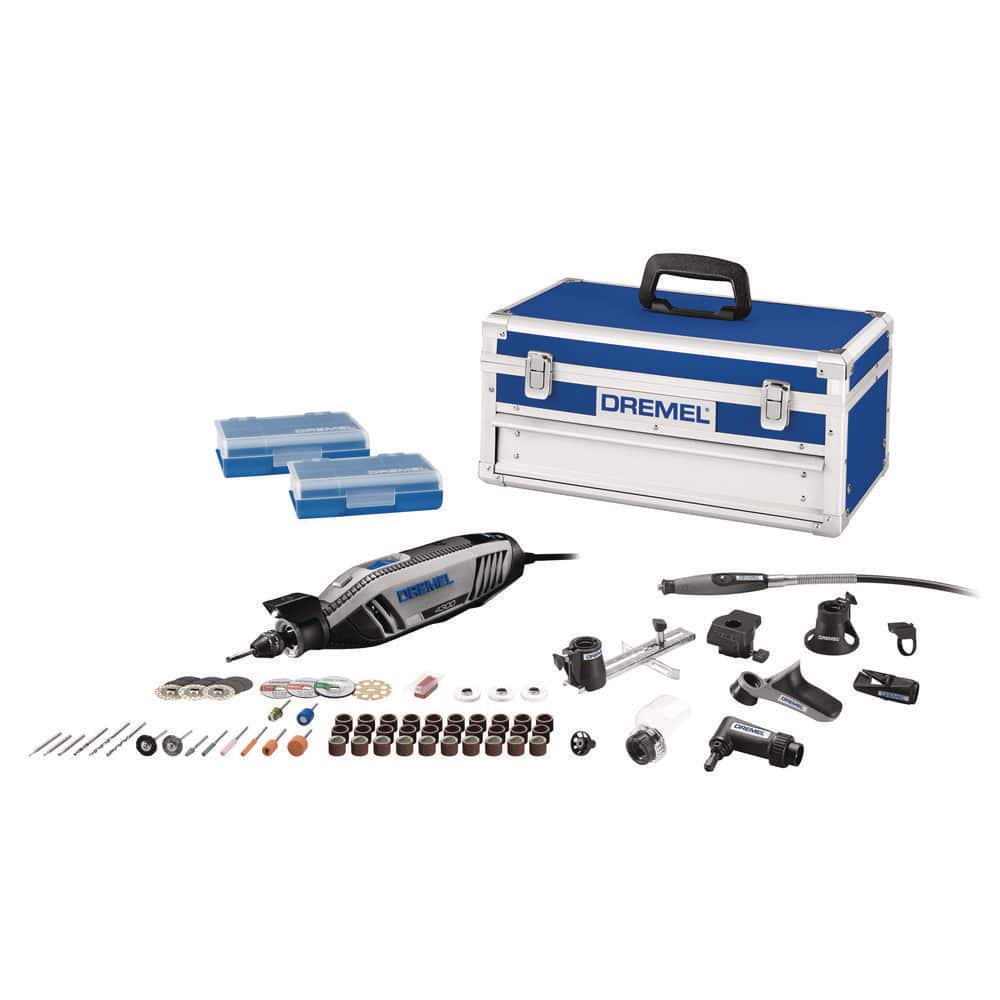 Dremel 4300 Series 1.8 Amp Variable Speed Corded Rotary Tool Kit with  Mounted Light, 64 Accessories, Attachments and Case 4300-9/64 The Home  Depot