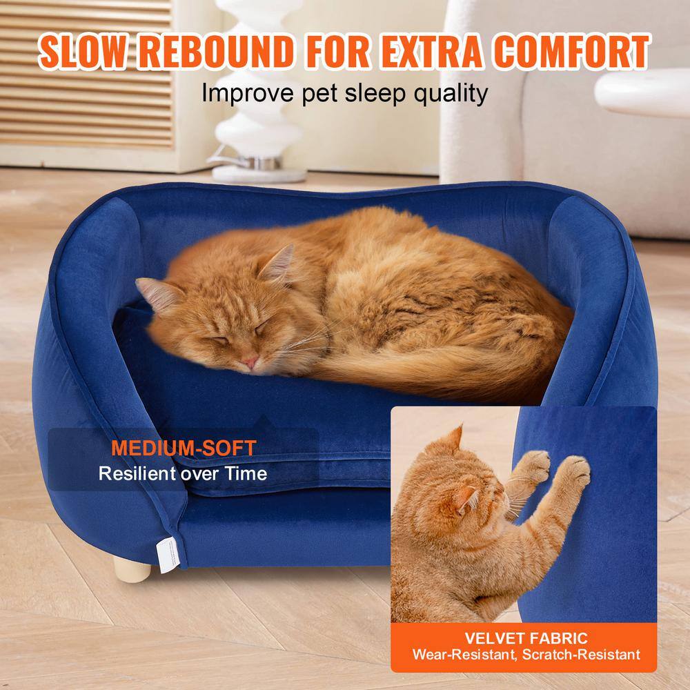 Dark Blue Velvet Pet Sofa with Wooden Frame