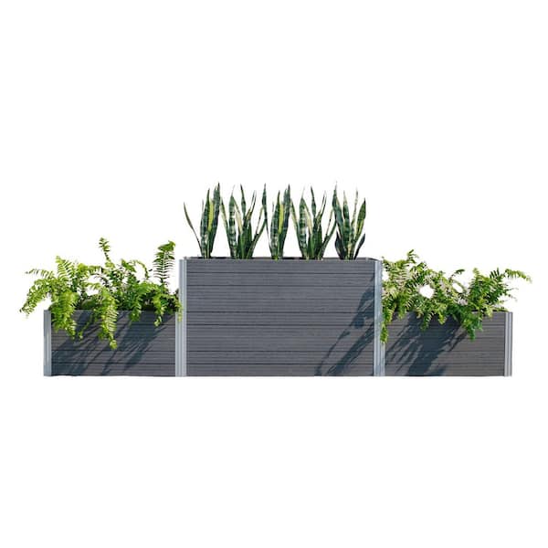 New England Arbors Vita Urbana 132"L x 16"W x 33"H Vinyl Parklette Planter Combo, Slate Gray, VT17626