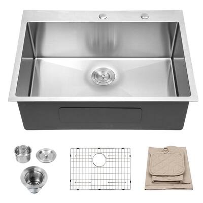 Kevin Brushed Functional 16-Gauge Stainless Steel 28 in. Single Bowl Drop-In Kitchen Sink with Drain
