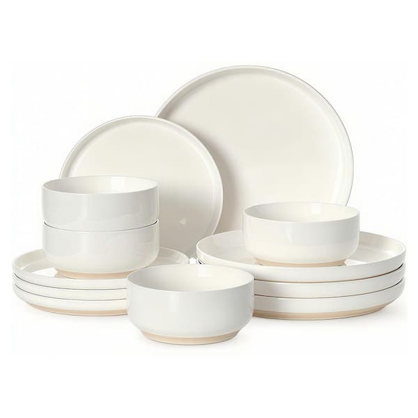 12-Piece Speckled Cream White Ceramic Dinnerware Set, Microwave and Dishwasher Safe Plates and Bowls (Service for 4)