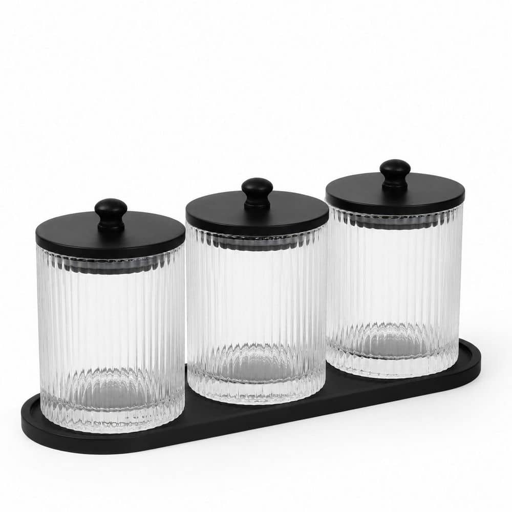 3-Pack Glass Q-tip and Cotton Ball Holder Set with Sealed Lids and Non-Slip Tray for Bathroom Decor Set price history on PriceWatchPro
