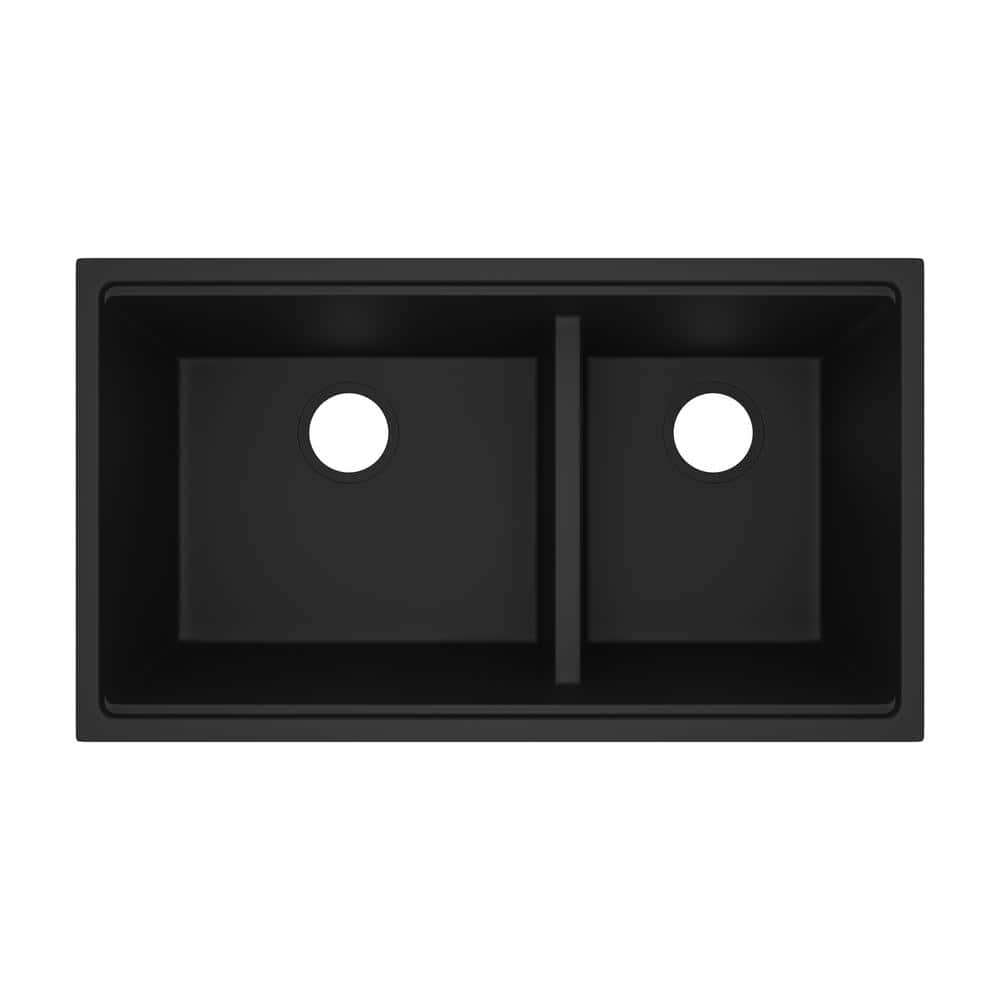 Black Granite Double Bowl Drop-In Kitchen Sink with Accessories