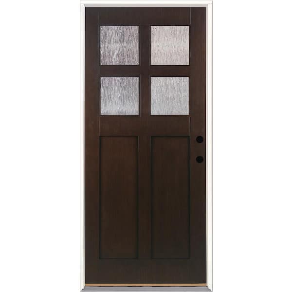 Feather River Doors 37.5 in. x 81.625 in. 4-Lite Cord Craftsman Stained Cocoa Teak Left-Hand Inswing Fiberglass Prehung Front Door