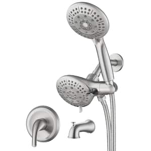 Rain Single Handle 6-Spray Shower Faucet Tub Spout with Valve 1.8 GPM Adjustable Dual Shower Heads in Brushed Nickel