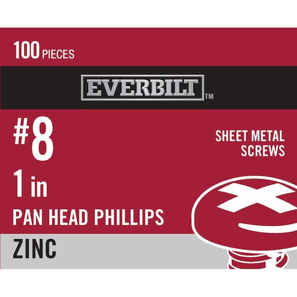 Everbilt #8 x 1 in. Phillips Pan Head Zinc Plated Sheet Metal Screw (100-Pack)