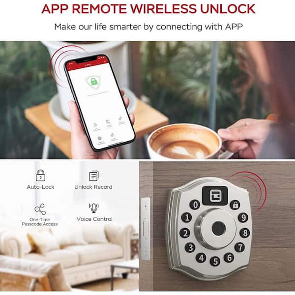 5 in 1 Aluminum Smart Lock Deadbolt with App Biometric, IC Card, Keyless Entry Door Lock with Keypad in Silver