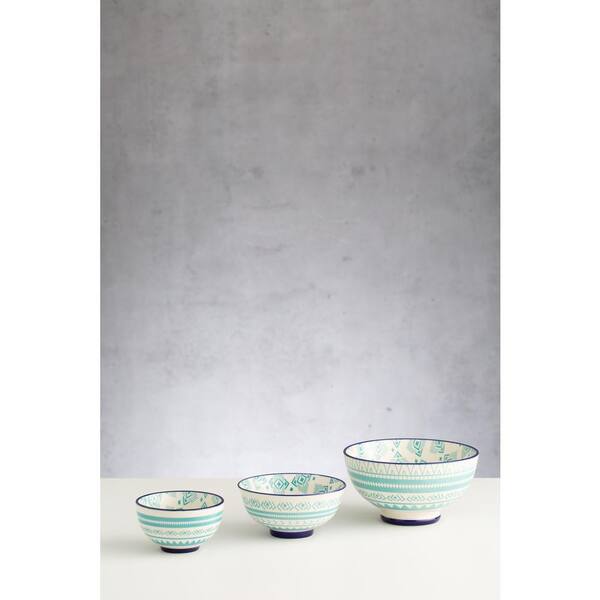 Typhoon World Foods 23.5 fl. oz., 8.8 fl. oz. and 6.7 fl. oz. Lima Print White Stoneware Bowls (Set of 3)