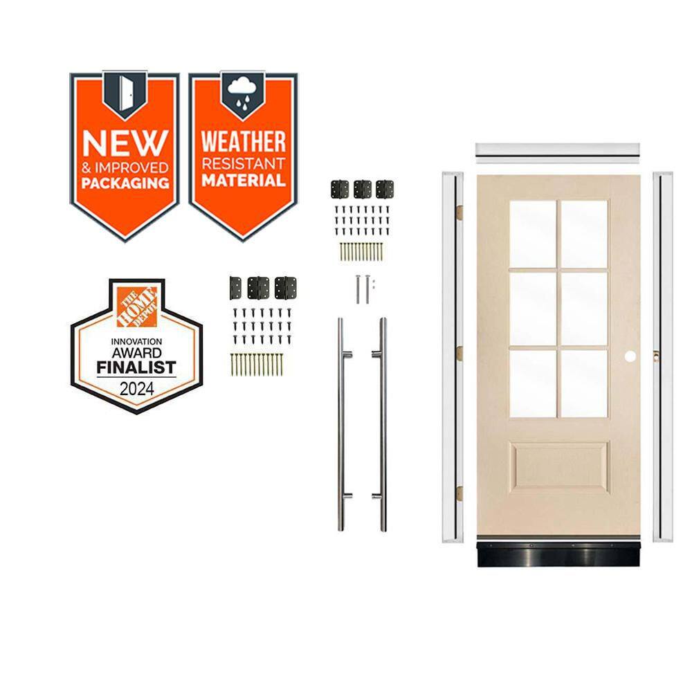 DIY Faux Pivot 36 in. x 79 in. 6-Lite Left-Hand Clear Glass Unfinished Fiberglass Front Door Kit w/ Quick Assemble Jamb price history on PriceWatchPro