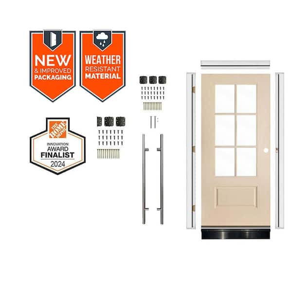 Faux Pivot 36in.x79in. 6-Lite LH Clear Glass Unfinished Fiberglass AssemblyRequired Front Door Kit w/QuickAssembleJamb