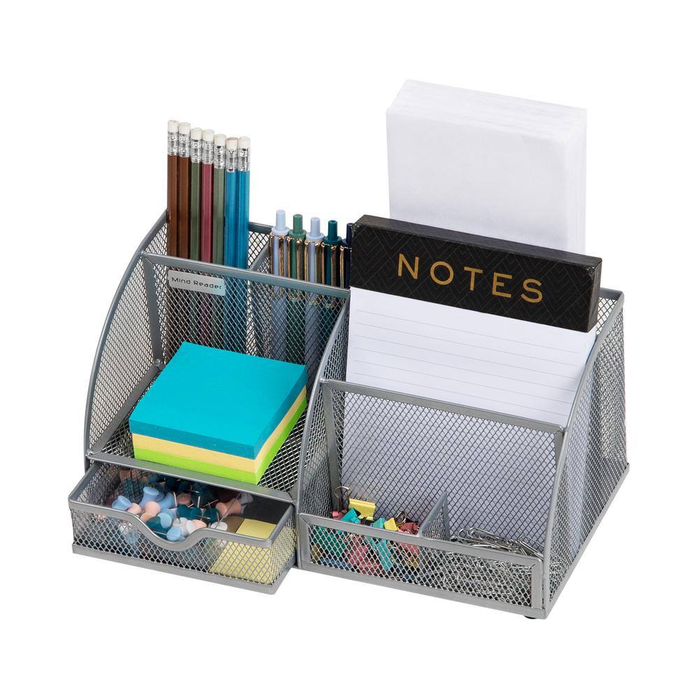 Silver Metal Mesh Multifunctional Desktop Organizer with 7 Compartments