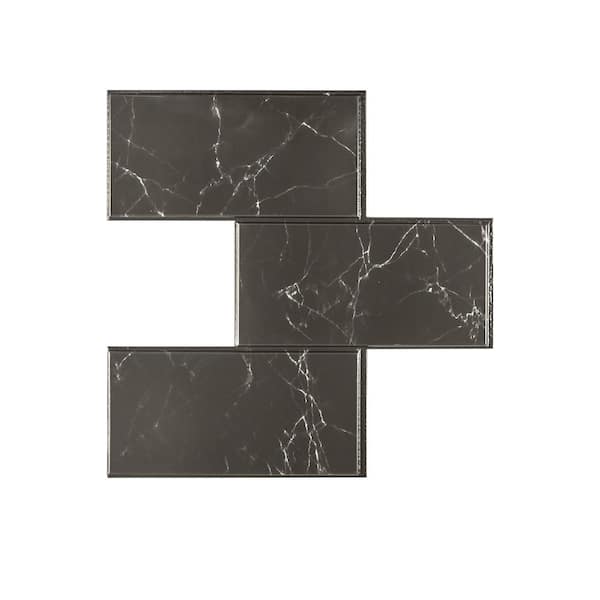 WallPOPs Black Peel and Stick Marble Backsplash Tile 10 in. x 10 in. Sample