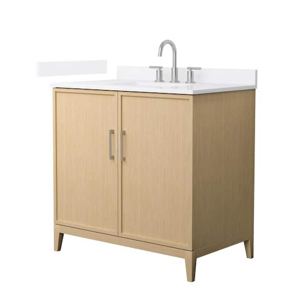 Wyndham Collection Elan 36 in. W x 22 in. D x 35 in. H Single Bath Vanity in White Oak with White Quartz Top