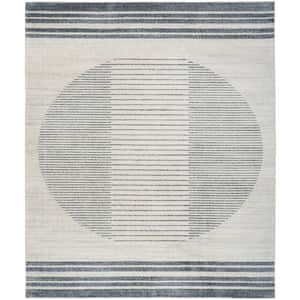 Astra Machine Washable Ivory Blue 8 ft. x 10 ft. Linear Contemporary Area Rug