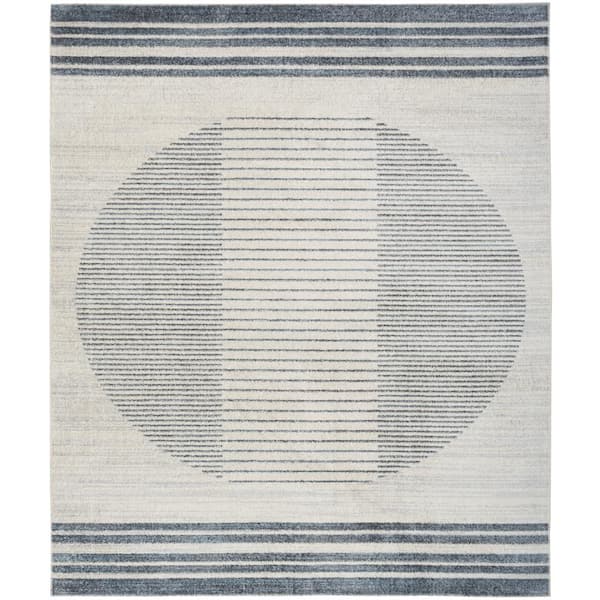 Nourison Astra Machine Washable Ivory Blue 8 ft. x 10 ft. Linear Contemporary Area Rug